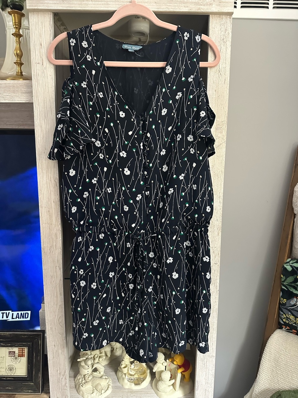Fleur Bleue Sleeveless Navy Floral Cold-Shoulder Romper with Tie Waist